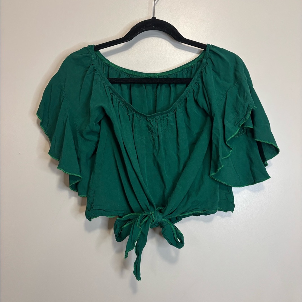 Emerald Ruffle Tie-Front Blouse
